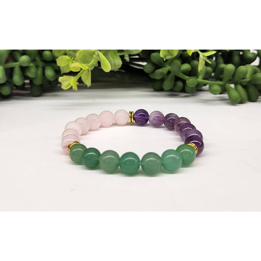 Beaded gemstone bracelet with Rose Quartz Amethyst and Green Aventurine for Fertility