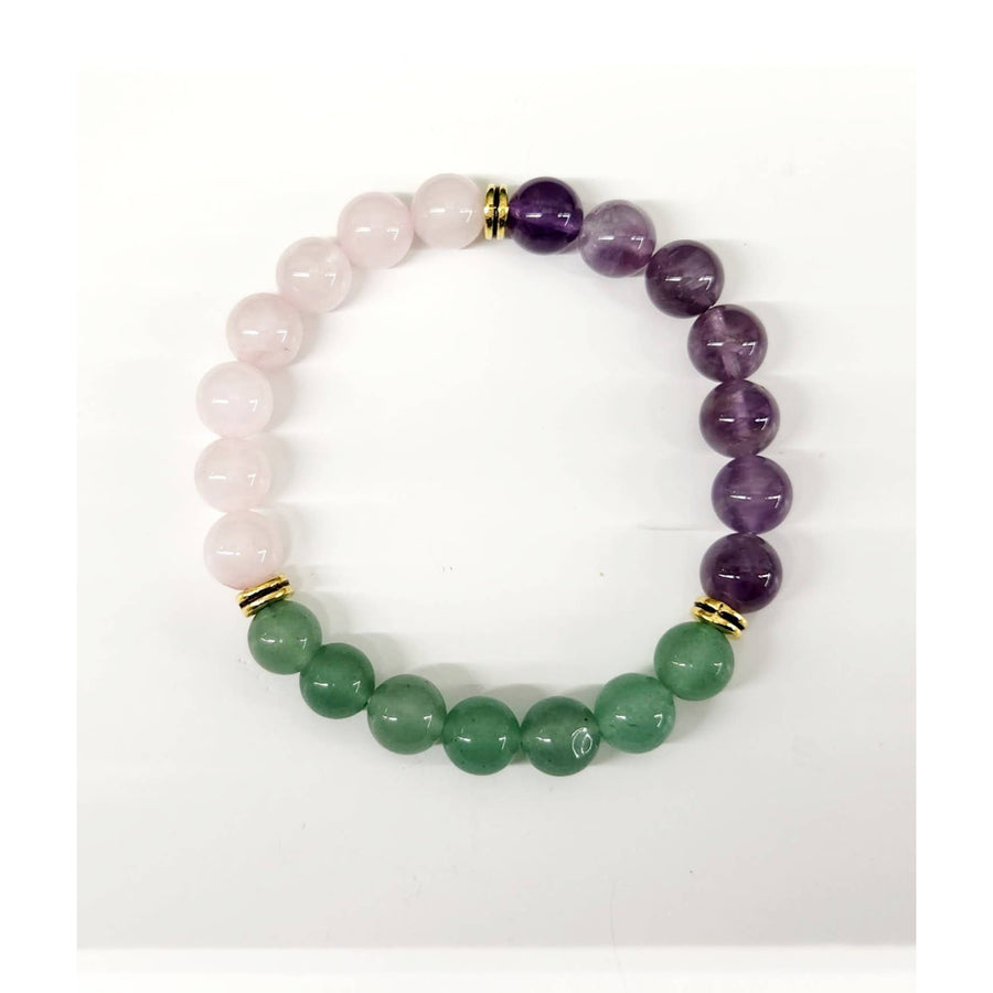 Beaded bracelet with Rose Quartz, Amethyst, and Green Aventurine for fertility