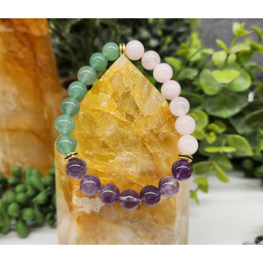 Colorful beaded bracelet made of Rose Quartz, Amethyst, and Green Aventurine for fertility
