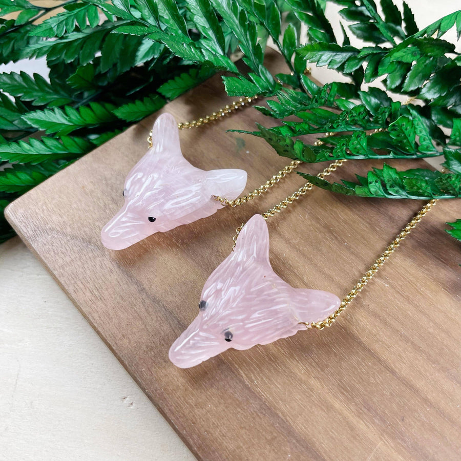 Pink rose quartz dolphin necklace with gold chain, LV9196