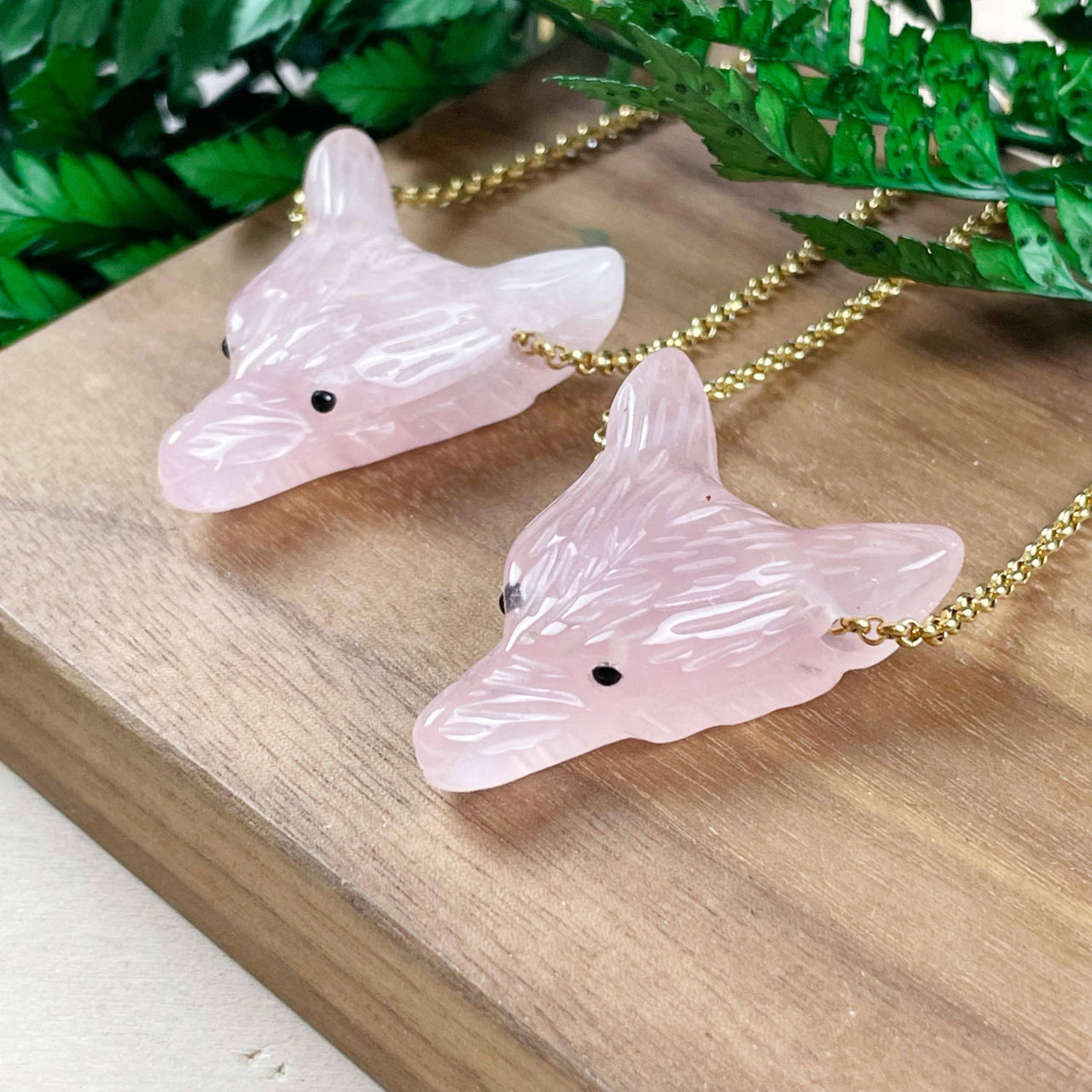 Pink Rose Quartz Dolphin Necklace with Gold Chain LV9196