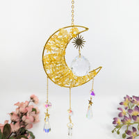 Golden moon crystal suncatcher featuring Rose Quartz or Citrine at 18 inches in length