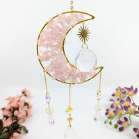 Rose Quartz Moon Wind Chime for Indoor Decor or Spiritual Feng Shui Styling