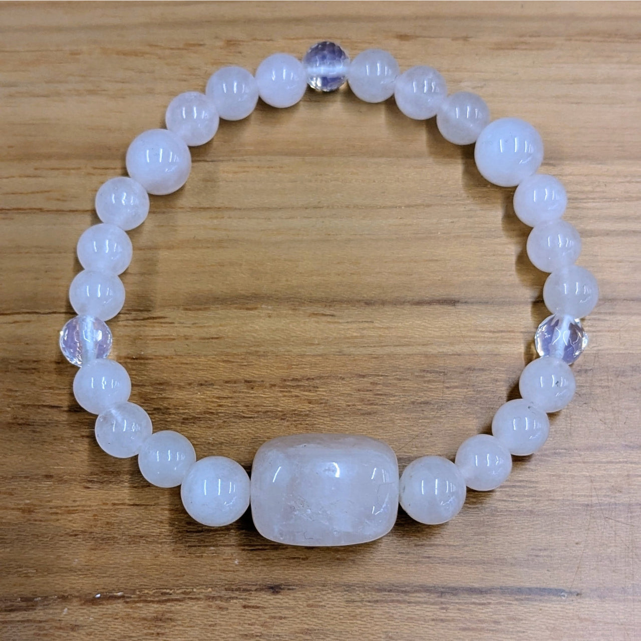 Rose Quartz & Clear Quartz 7" Bracelet Handmade #LV7091b