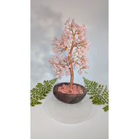 Rose quartz copper 9-inch gem tree in dark stone pot #BC1009