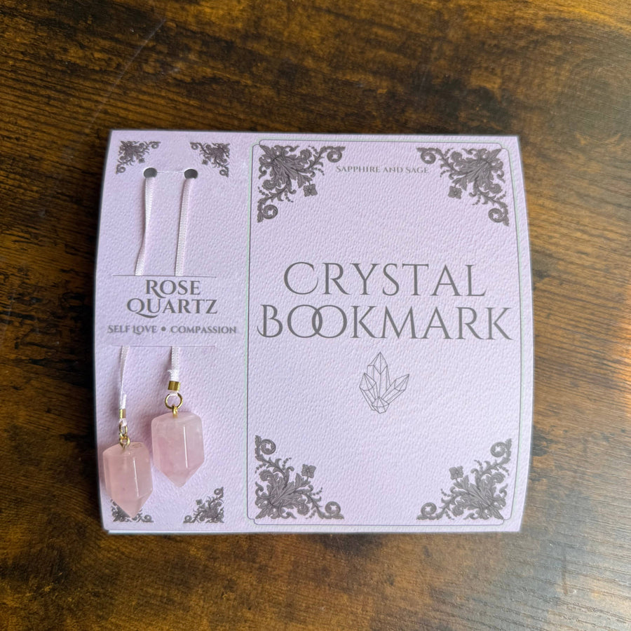 Pink rose quartz crystal bookmark with gold clasp LV9589