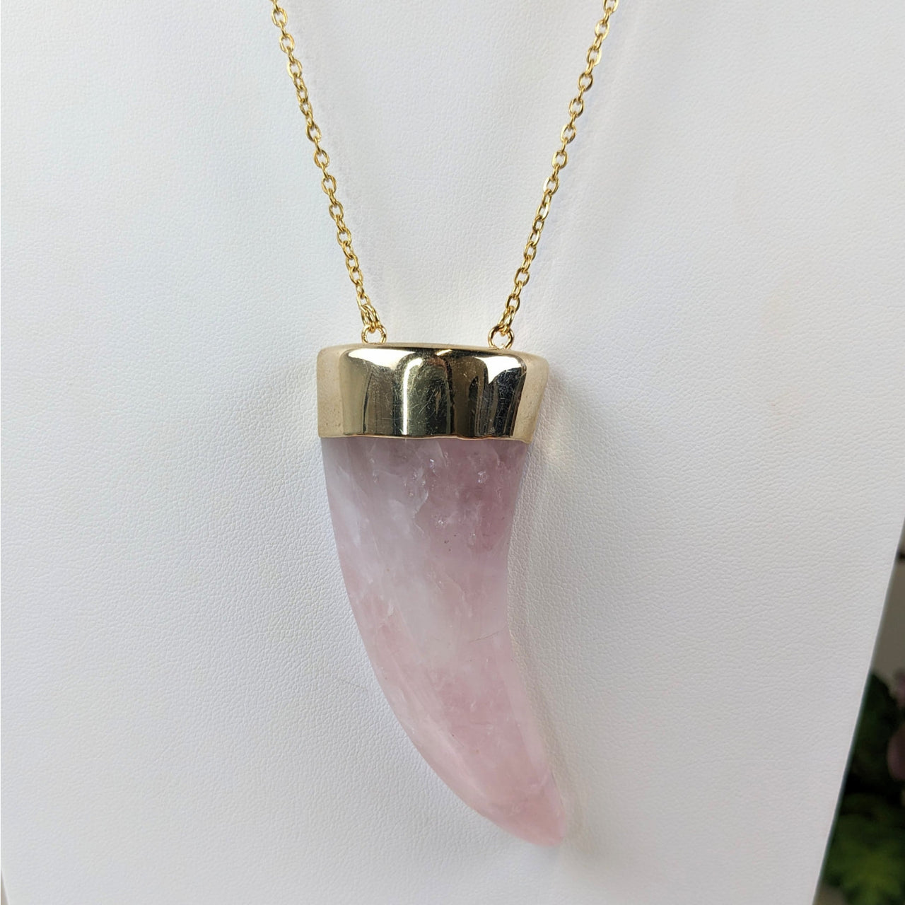 Rose Quartz Horn Shape Pendant 28’’ Necklace #LV5590 - $90