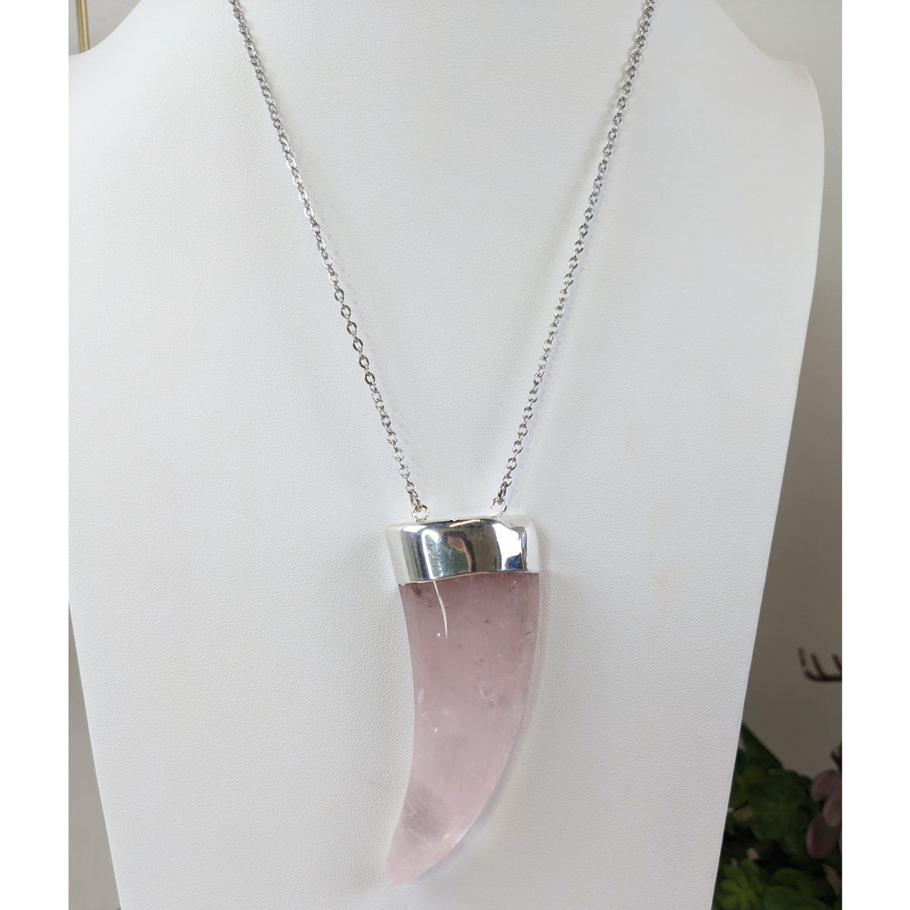 Rose Quartz Horn Shape Pendant 28’’ Necklace #LV5590 - $90