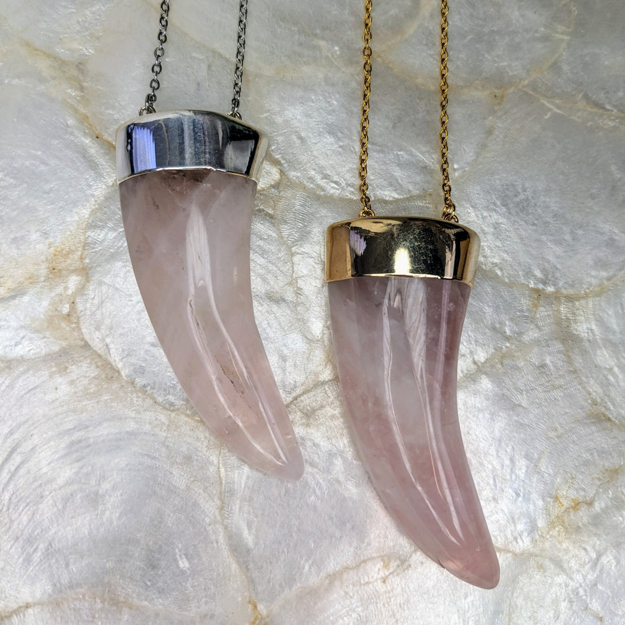 Rose Quartz Horn Shape Pendant 28’’ Necklace #LV5590 - $90