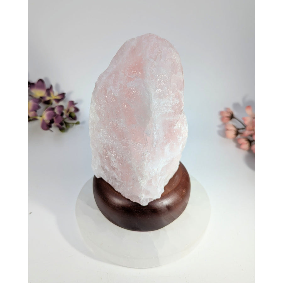 Pink Himalayan salt lamp on dark wood base, 7 inch #BC0470