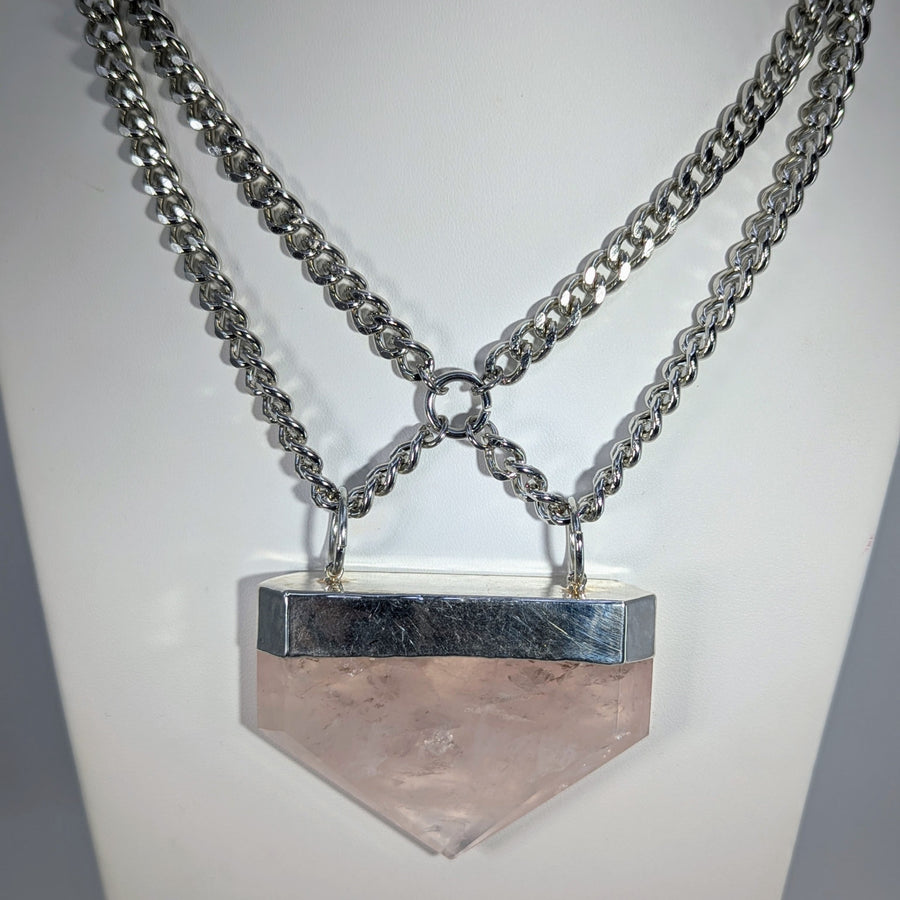 Rose Quartz Point 20’’ X Shape Chain Necklace #LV9027 - $198