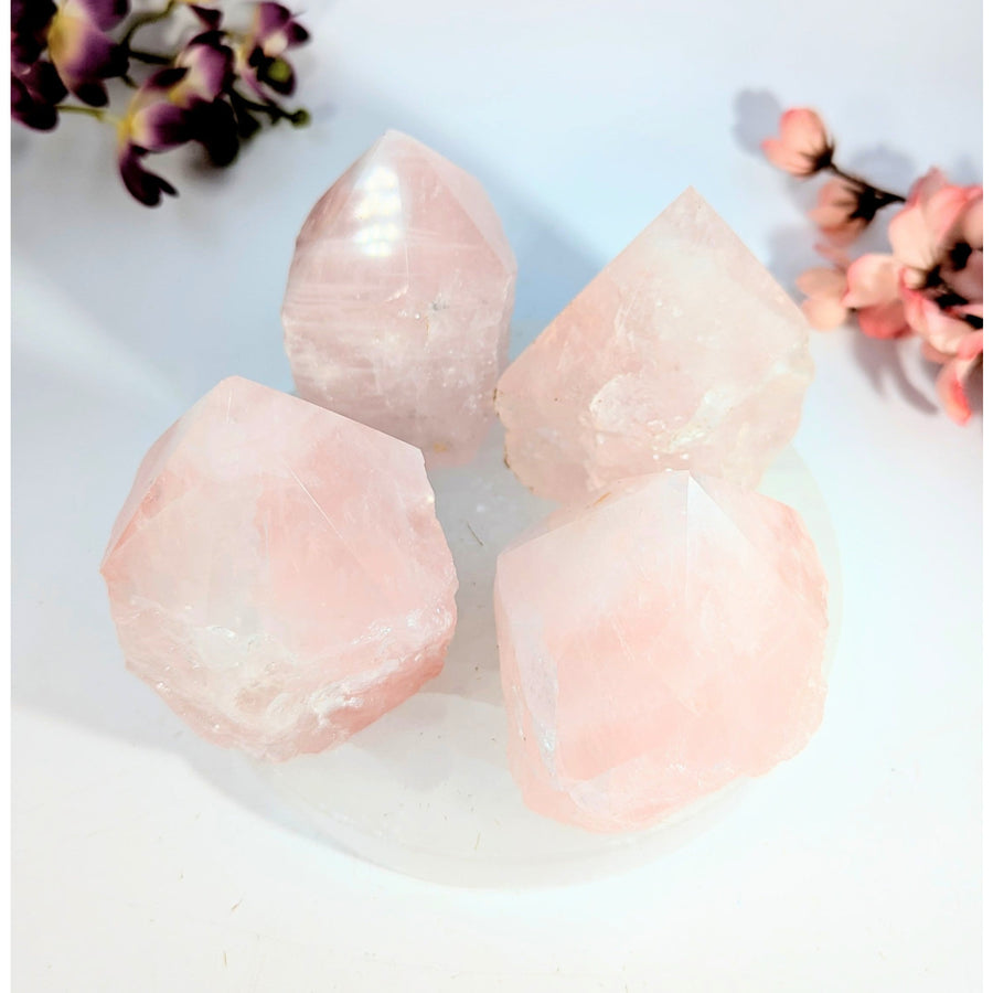 Four faceted rose quartz points, soft pink 3-3.5in #BC0466