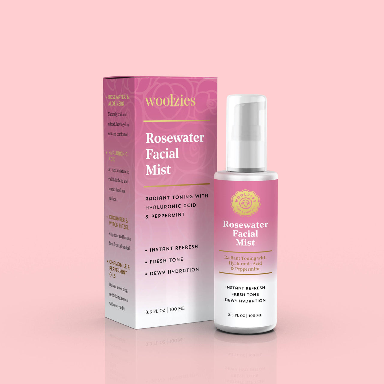 Rosewater Facial Mist LV9975 bottle, 100ml pink label white pump