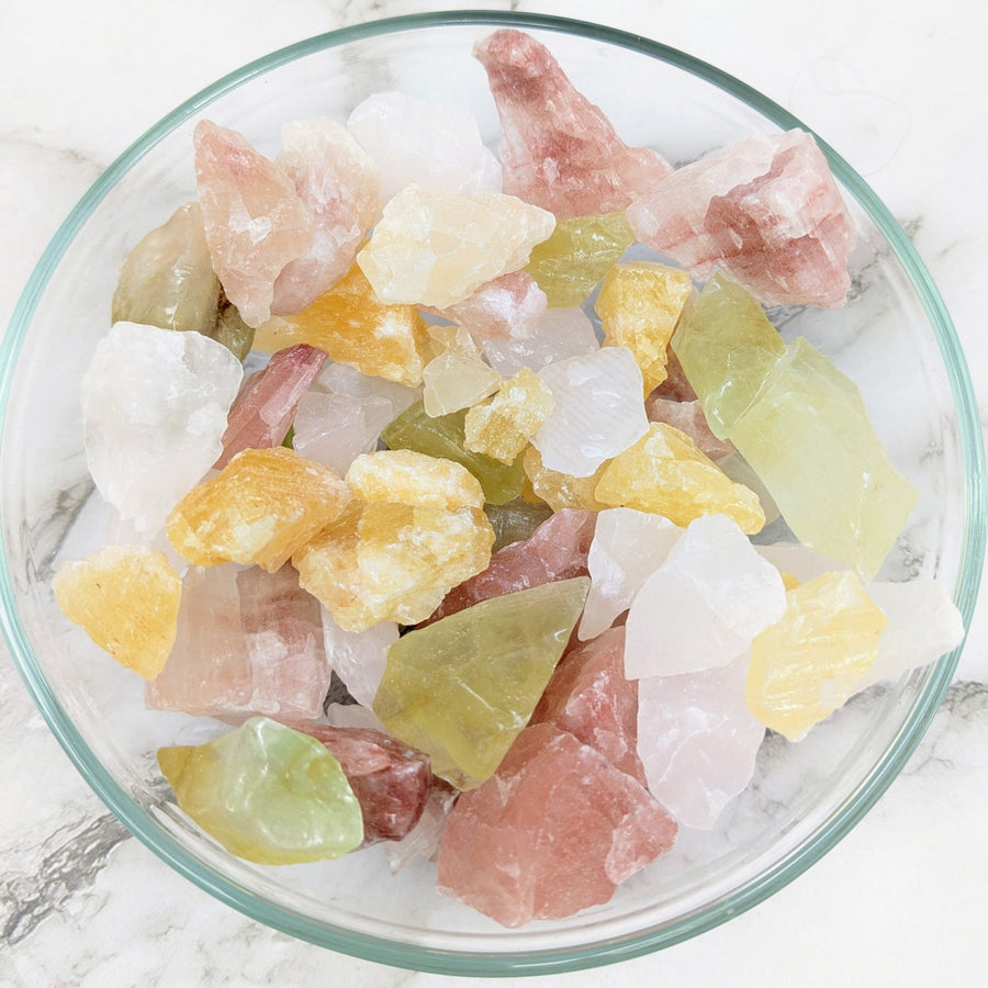 Bowl of Rough Calcite Crystals in Various Colors from our 1lb Bulk Lot, Small Size #LV4089