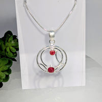 Silver Ruby Faceted 1.5 Inch Circle Pendant Necklace #BC0675