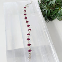 Thumbnail for Ruby Faceted Gem Sterling Silver Designer Bracelet #LV3266 with Red Stone and Silver Beads