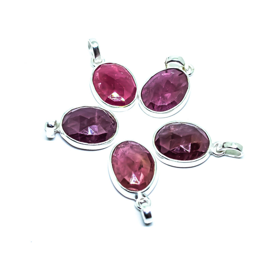 Ruby Faceted Pendant Sterling Silver Necklace #LV4207 - $48