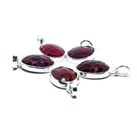 Ruby Faceted Pendant Sterling Silver Necklace #LV4207 - $48