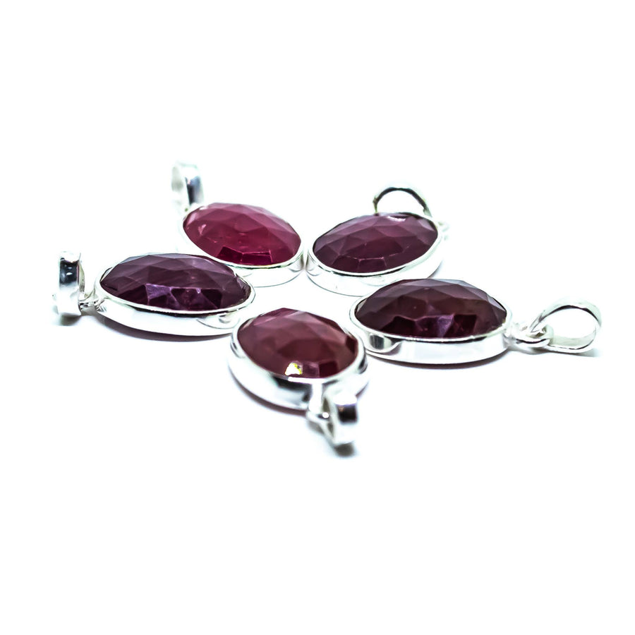 Ruby Faceted Pendant Sterling Silver Necklace #LV4207 - $48