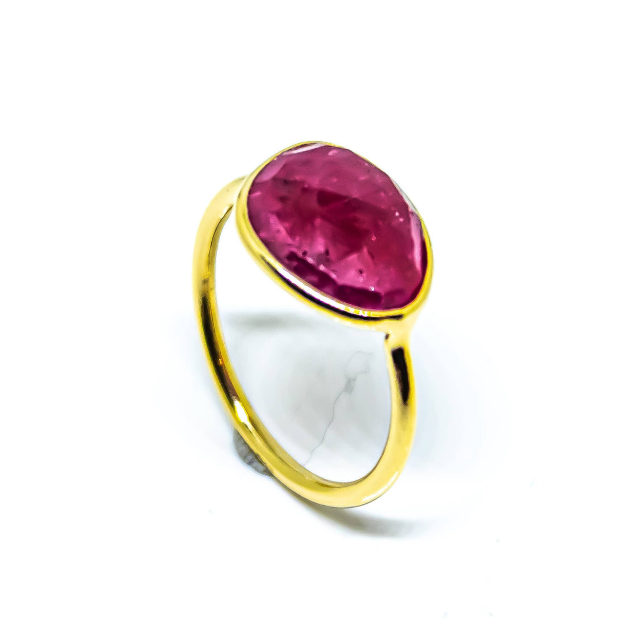 Ruby Faceted Ring 18K Gold Plated #RIN1146