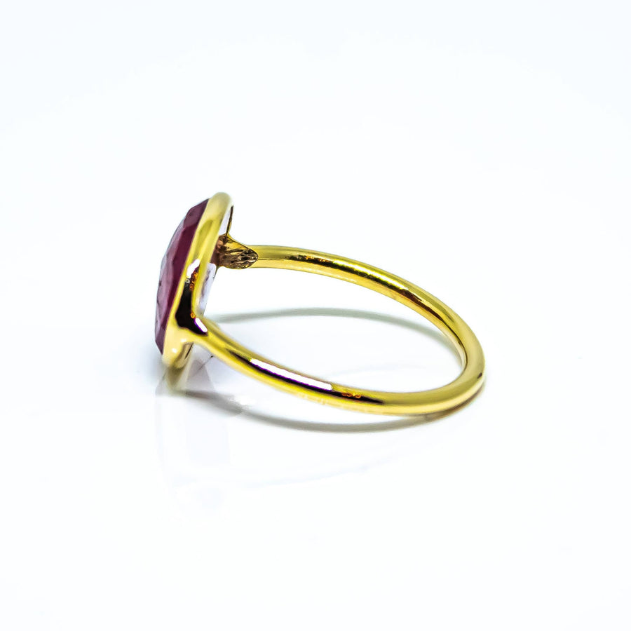 Ruby Faceted Ring 18K Gold Plated #RIN1146