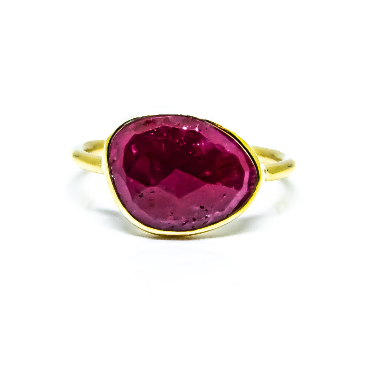Ruby Faceted Ring 18K Gold Plated #RIN1146