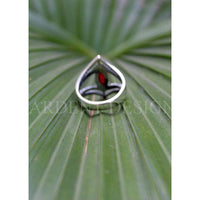Ruby Ring Dual Chevron Sterling Silver Band Marquise Stone