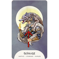 Illustrated Rune Magic Oracle Deck tarot card of bearded warrior with wolf