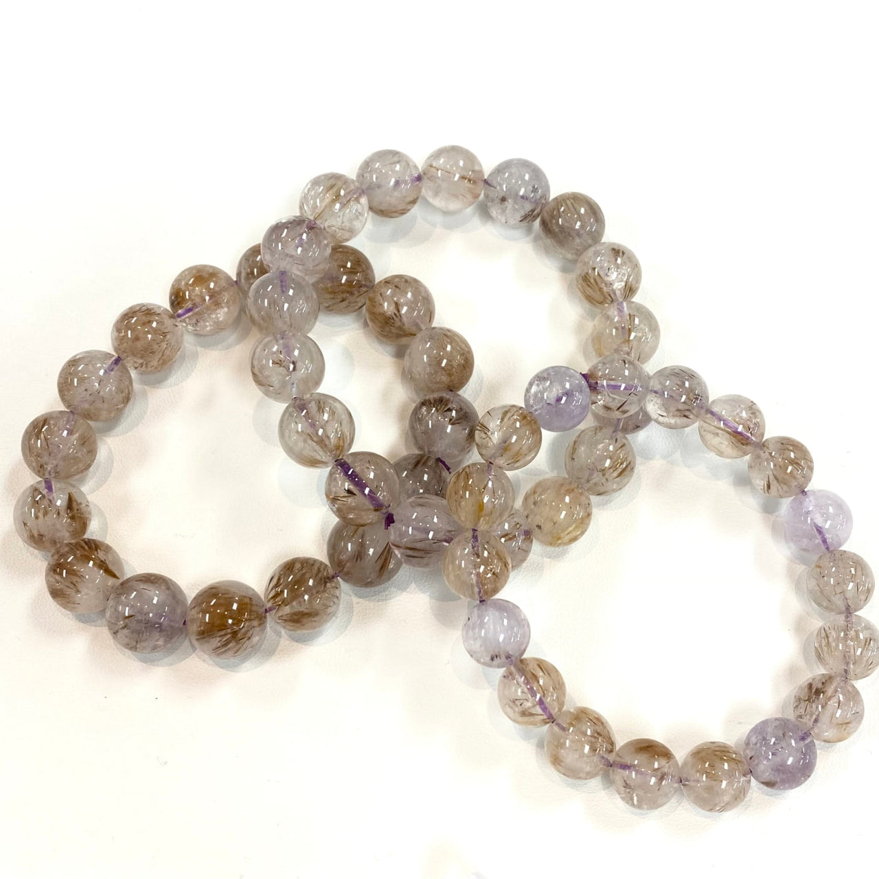 Rutilated Amethyst Beaded Bracelet #J050 - $26