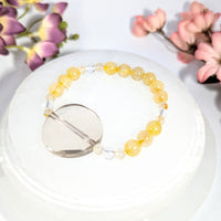 Delicate yellow rutilated quartz citrine and smoky bracelet with clear crystal clasp, 7-7.5 inches