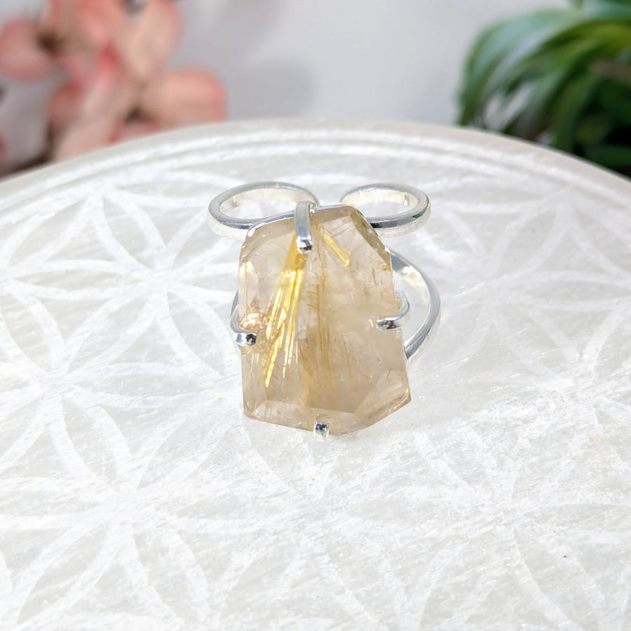 Rutilated Quartz ring with adjustable silver band product LV8462