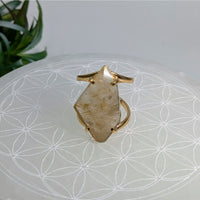 Gold ring with rough-cut Rutilated Quartz for spiritual growth and an extremely uplifting vibe