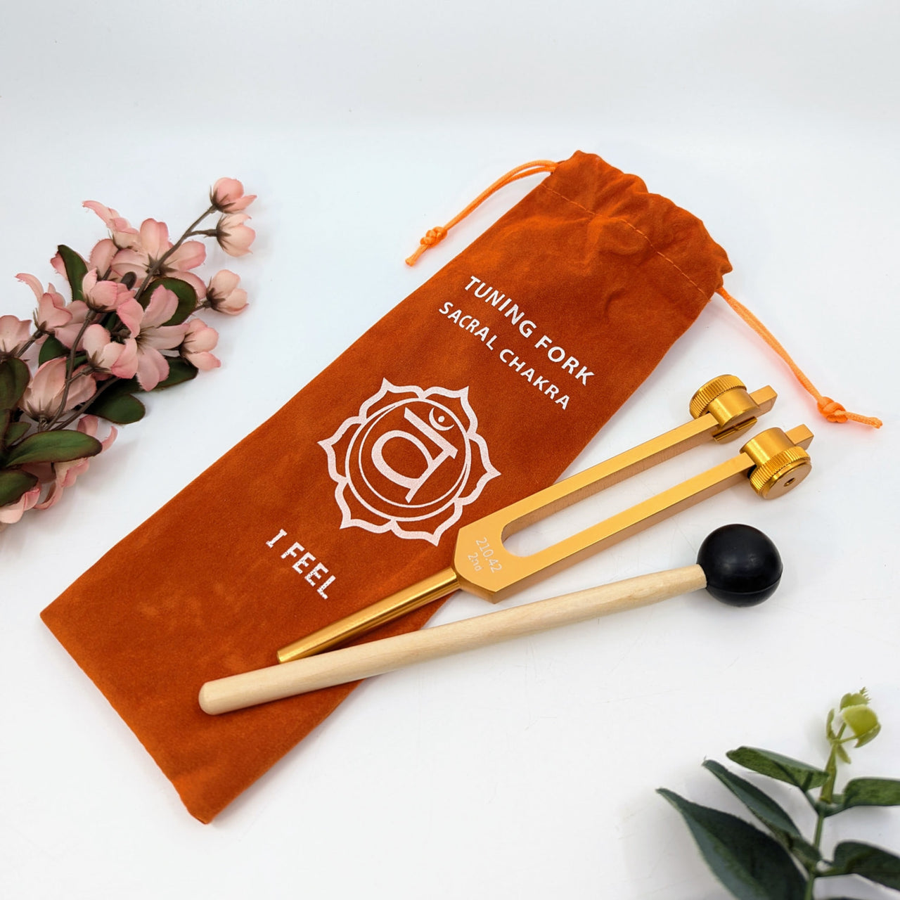 Sacral Chakra 7.5-inch Tuning Fork with Mallet and Pouch for Energy Healing