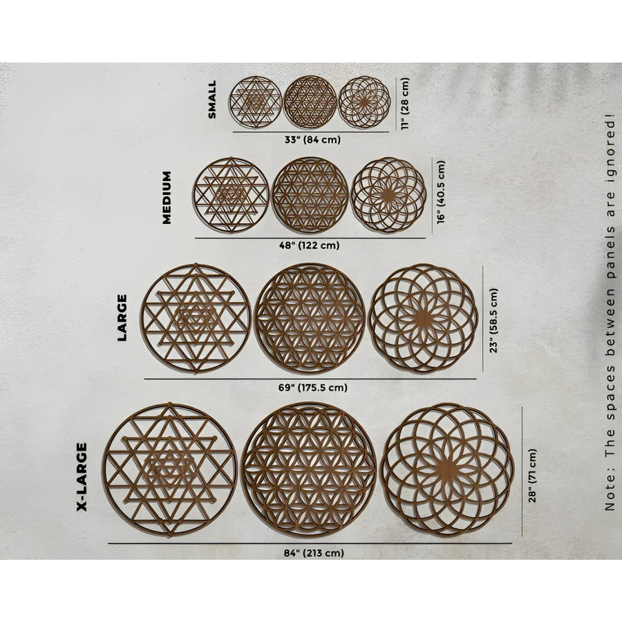 Flower of Life metal wall art on Sacred Geometry Wood Wall Decor (Dark) #Q300