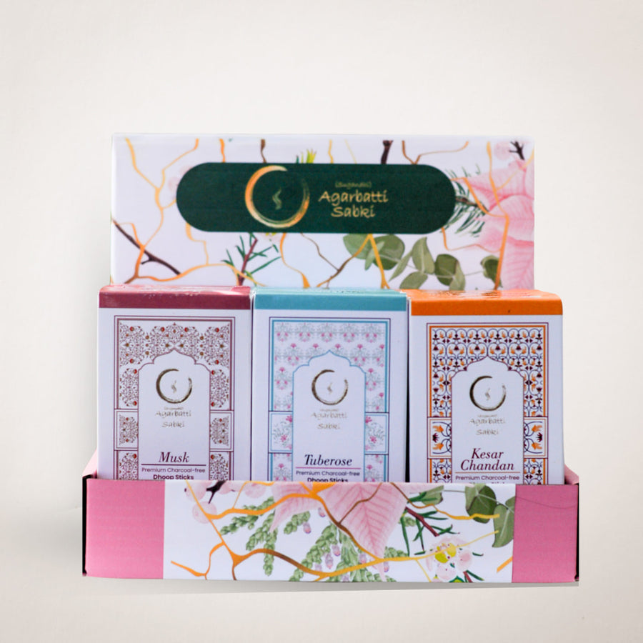 Incense gift set featuring Saffron Sandlewood Musk and Tuberose Dhoop sticks