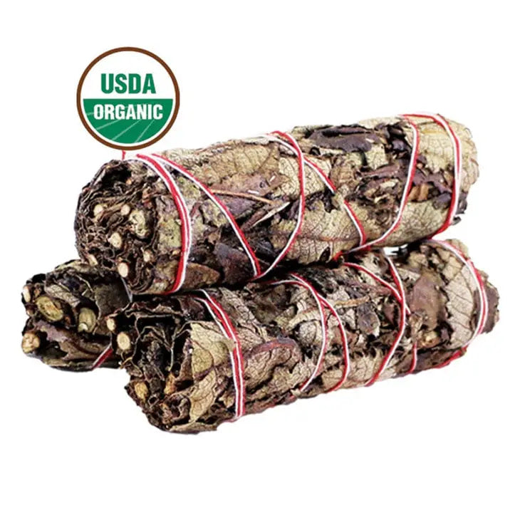 USDA organic Sage bundle, featuring Bundled Blue Sage smudge sticks with red and white string