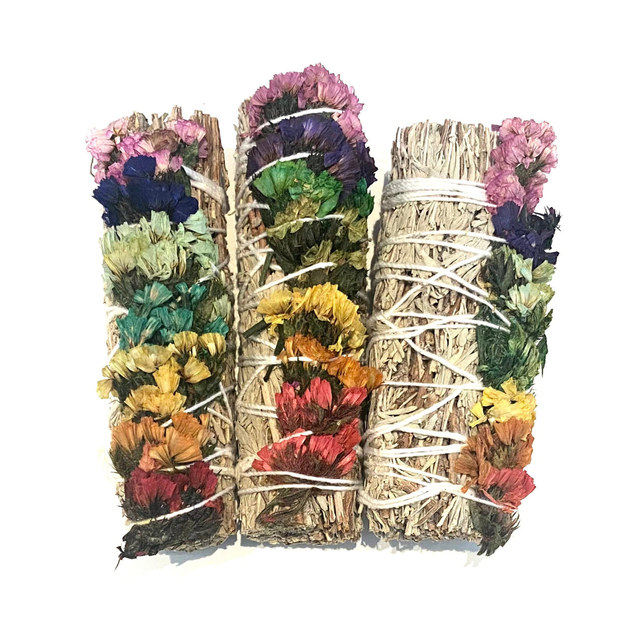 Three vibrant sage smudge sticks in the Sage & Herb Cleansing Bundle Variety #K120