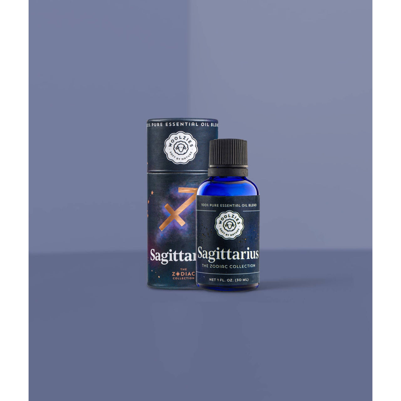 Blue glass Sagittarius zodiac essential oil blend 1oz bottle with dropper