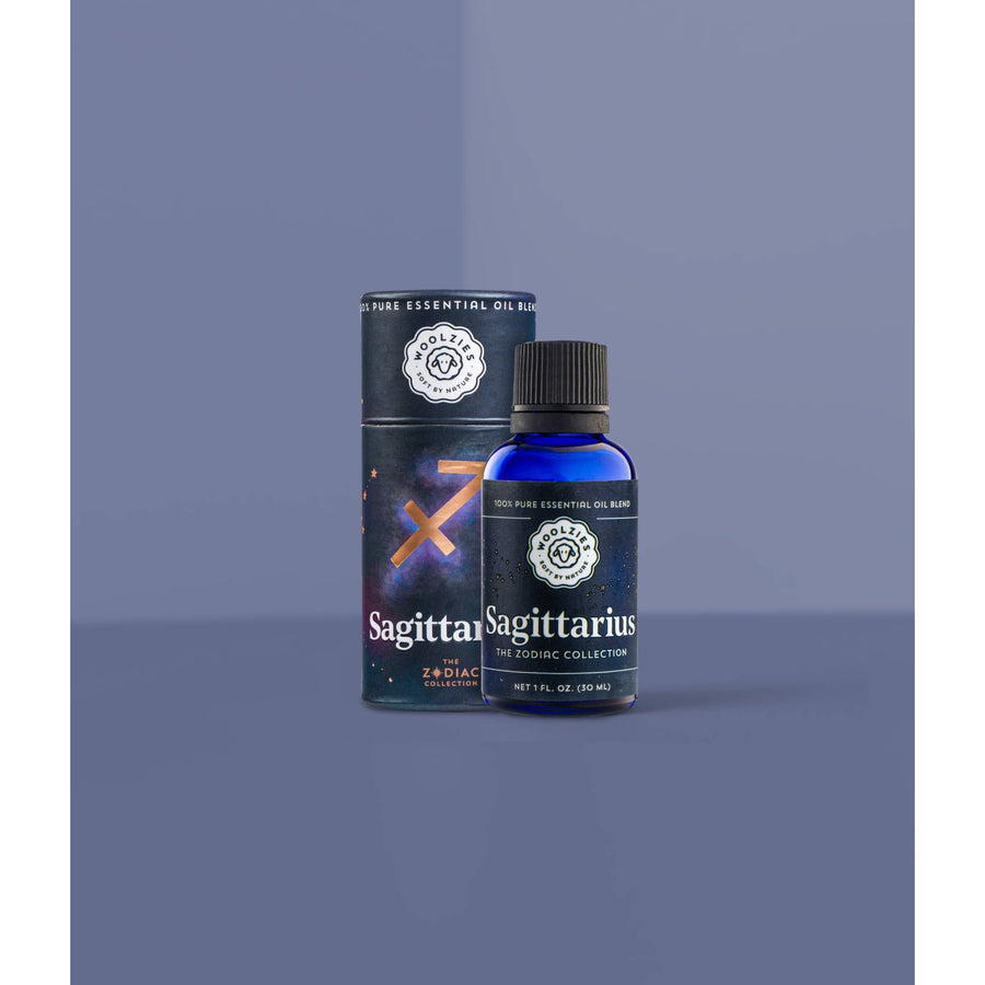 Blue glass Sagittarius zodiac essential oil blend 1oz bottle with dropper