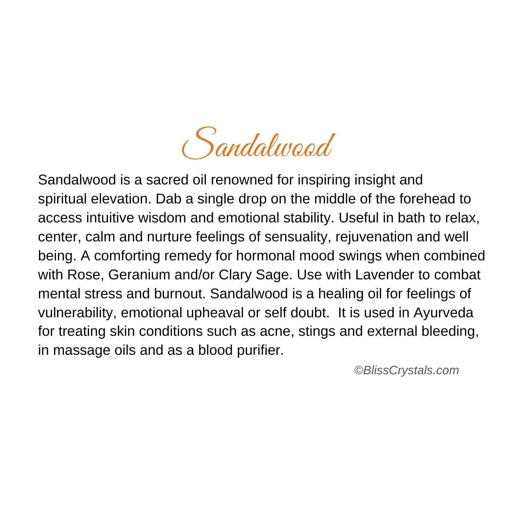 Sandalwood Essential Oil Info Card #Q072: Sacred oil for insight and spiritual elevation