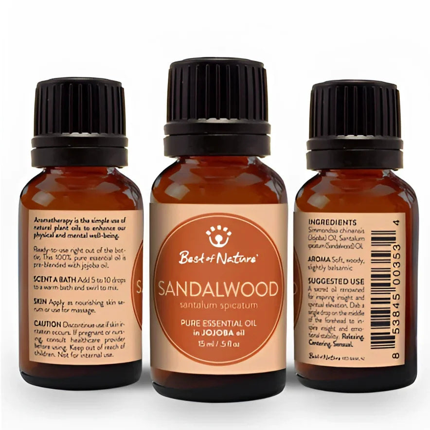 Sandalwood Essential Oil Single Note by Best of Nature #BN53 - Three Bottles Displayed