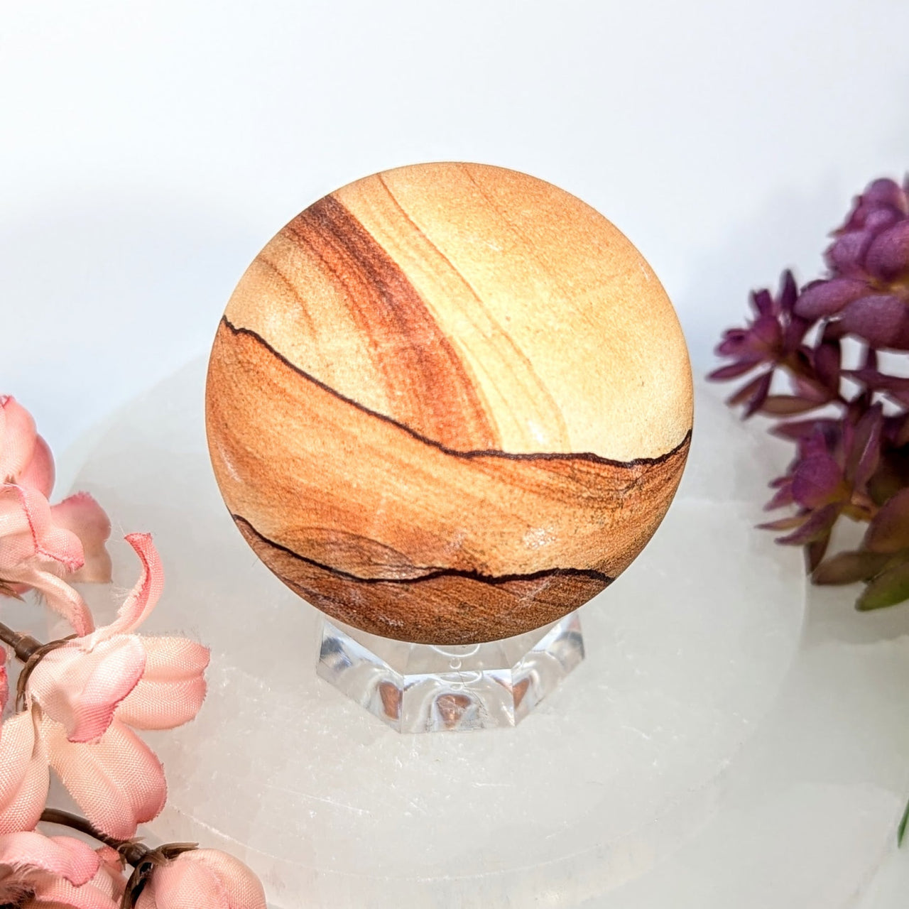 Polished Sandstone 2.1-inch wooden sphere #BC0702 with amber grain