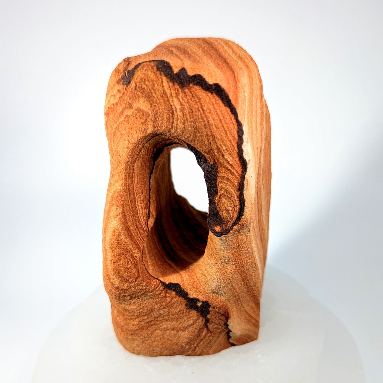 Sandstone 4’’ Arch Specimen #BC0219: light brown wooden sculpture with natural hole