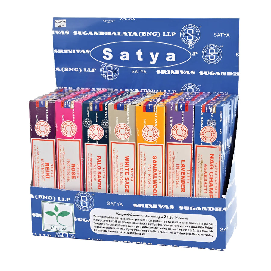 Satya Nag Champa Incense Variety LV9665 blue and white box display