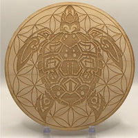 Thumbnail for Sea Turtle Flower Of Life Etched Wood Grid 6’ SK2220 on a wooden plate