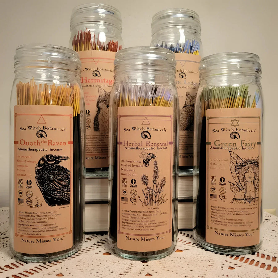 Sea Witch Botanicals Bulk Incense Sticks #Q229 jars filled with matchsticks