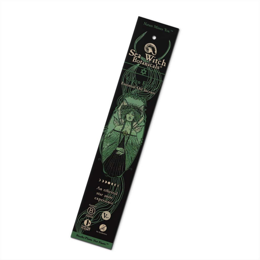 Sea Witch Botanicals green essential oil incense stick in mermaid pack