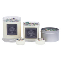 Secret Garden Ritual Candle Soy Crystal Candle 7.5 Glass Jar with embedded crystals