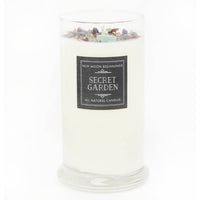White soy crystal candle with embedded crystals in a glass jar for Ritual and meditation
