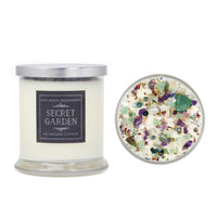 Secret Garden Ritual Candle Soy Crystal Candle in 7.5 Glass Jar with embedded crystals